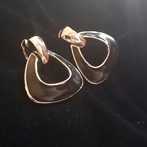 Monet Trifari One Of The Two.Elegant Gold and Black Clip On Earrings